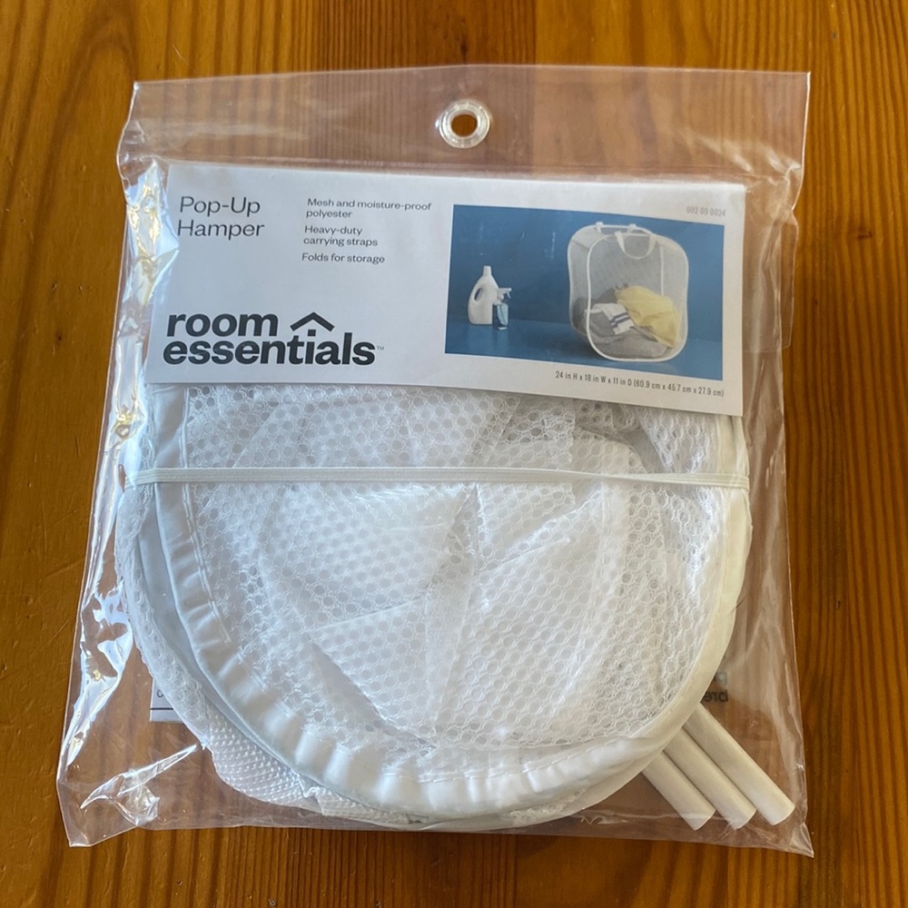 NWT Room Essentials Pop-Up Hamper White Mesh and Moisture Proof Heavy Duty Folds